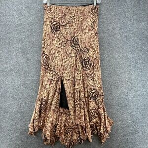 Lola P Y2K Skirt Womens L Brown Floral Pull On Asymmetrical Fairycore Coquette